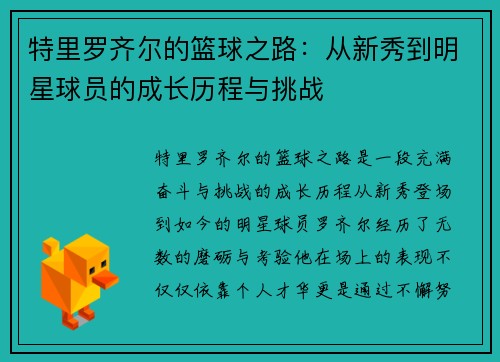特里罗齐尔的篮球之路：从新秀到明星球员的成长历程与挑战
